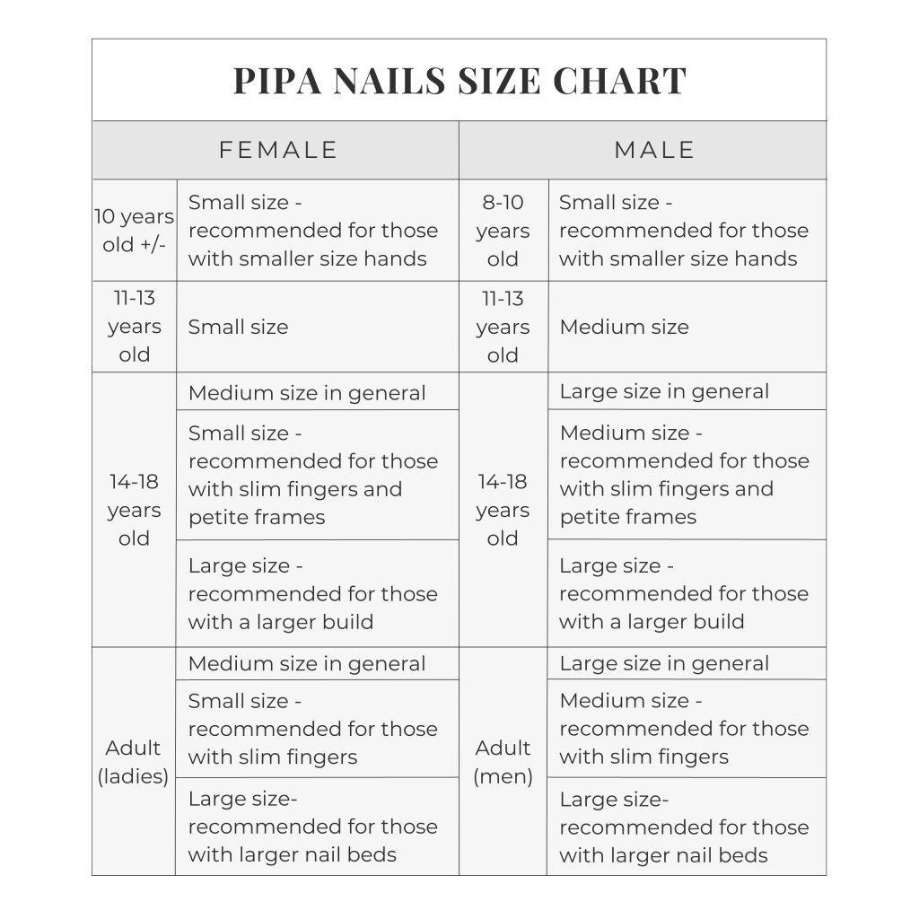 Pipa Acrylic Nails Size Chart